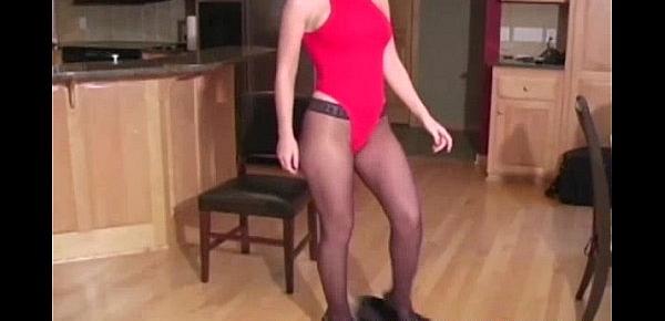  Sexy brunette nylon pantyhose babe tease
